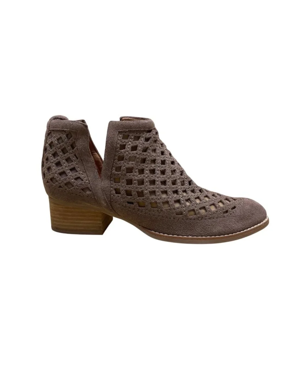 Jeffrey Campbell Women's Taupe Suede Cutout Western Block Heel Ankle Boots Sz 9